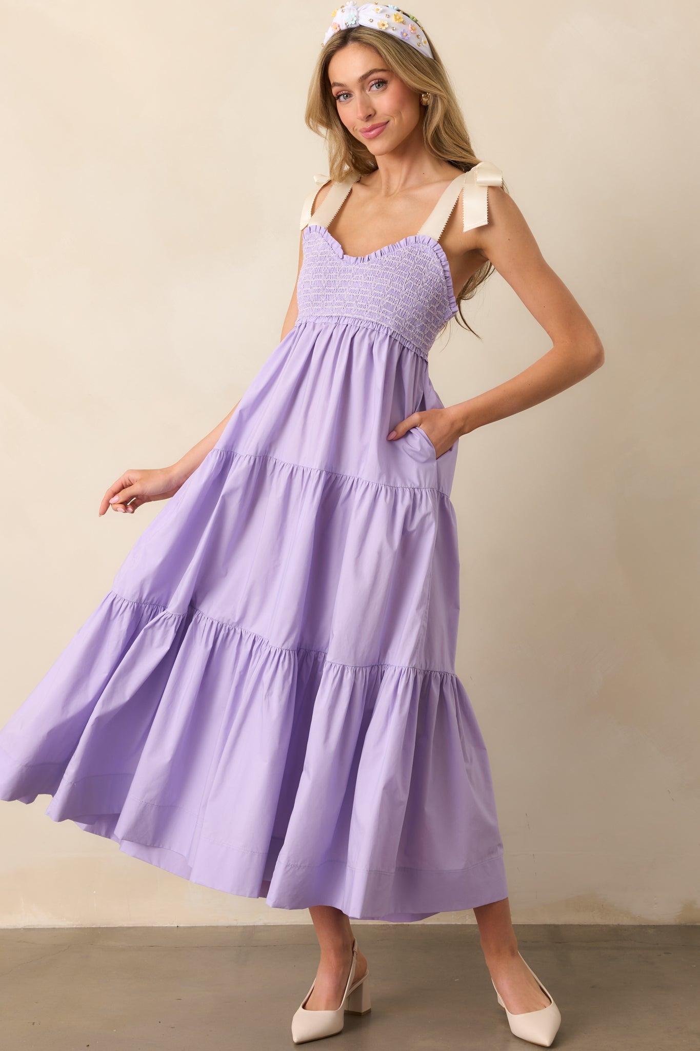The Felicity Lavender Cotton Midi Dress Product Image