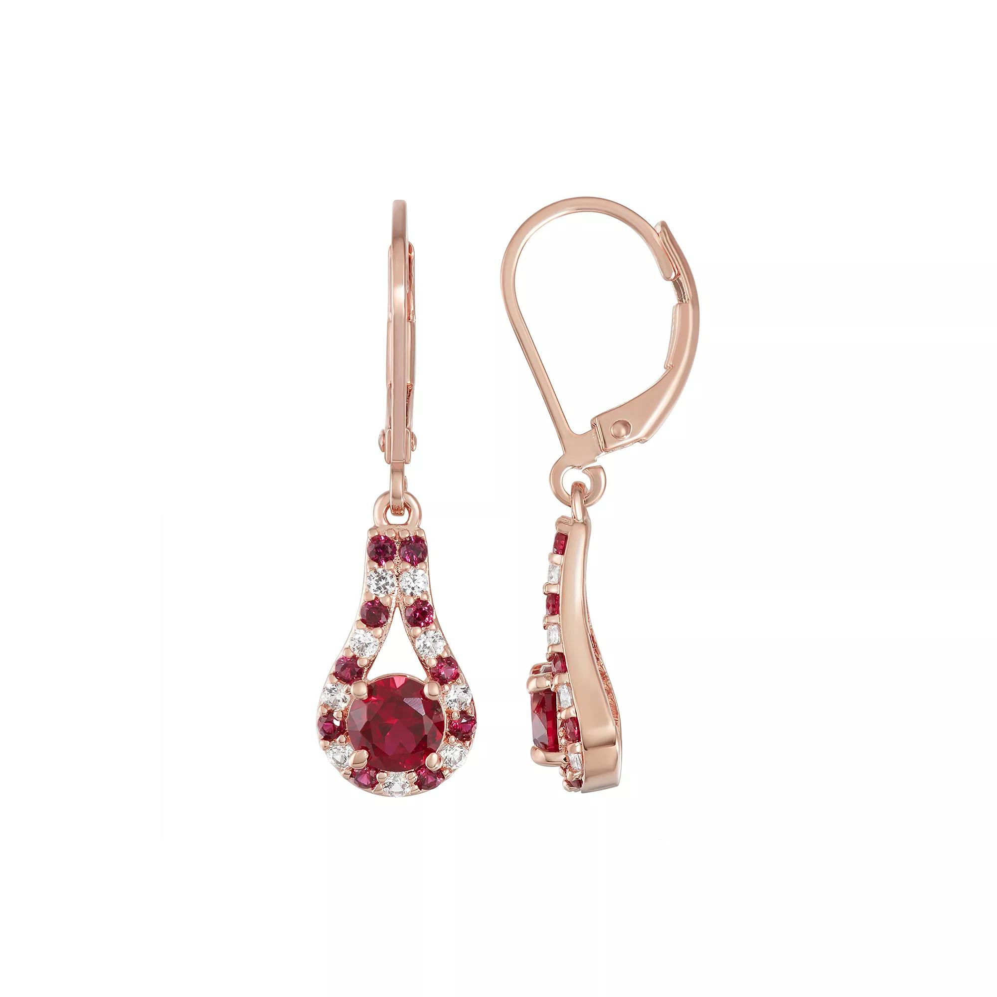 14K Rose Gold over Sterling Silver Lab-Created Ruby & White Sapphire Earrings, Women's, Pink Tone Product Image