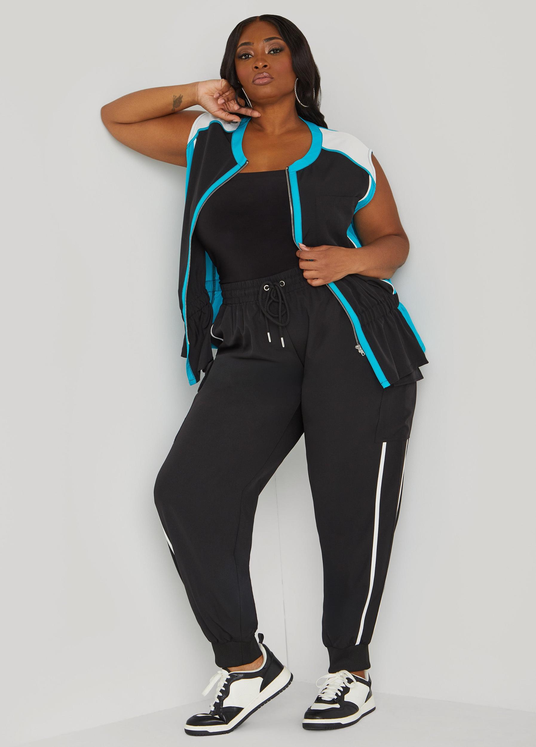 Plus Size Piped Drawstring Cargo Joggers Ashley Stewart Product Image