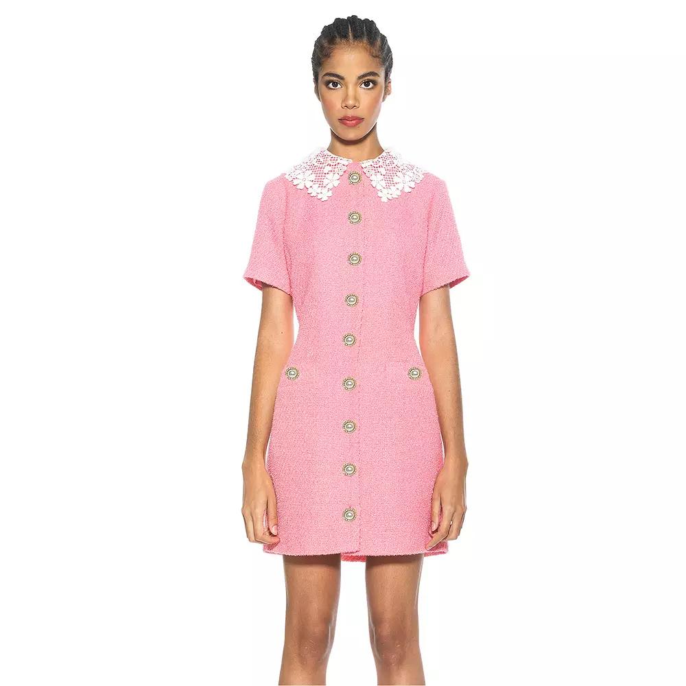 Women's ALEXIA ADMOR Grady Tweed Button-Down Lace Detail Dress,  Product Image