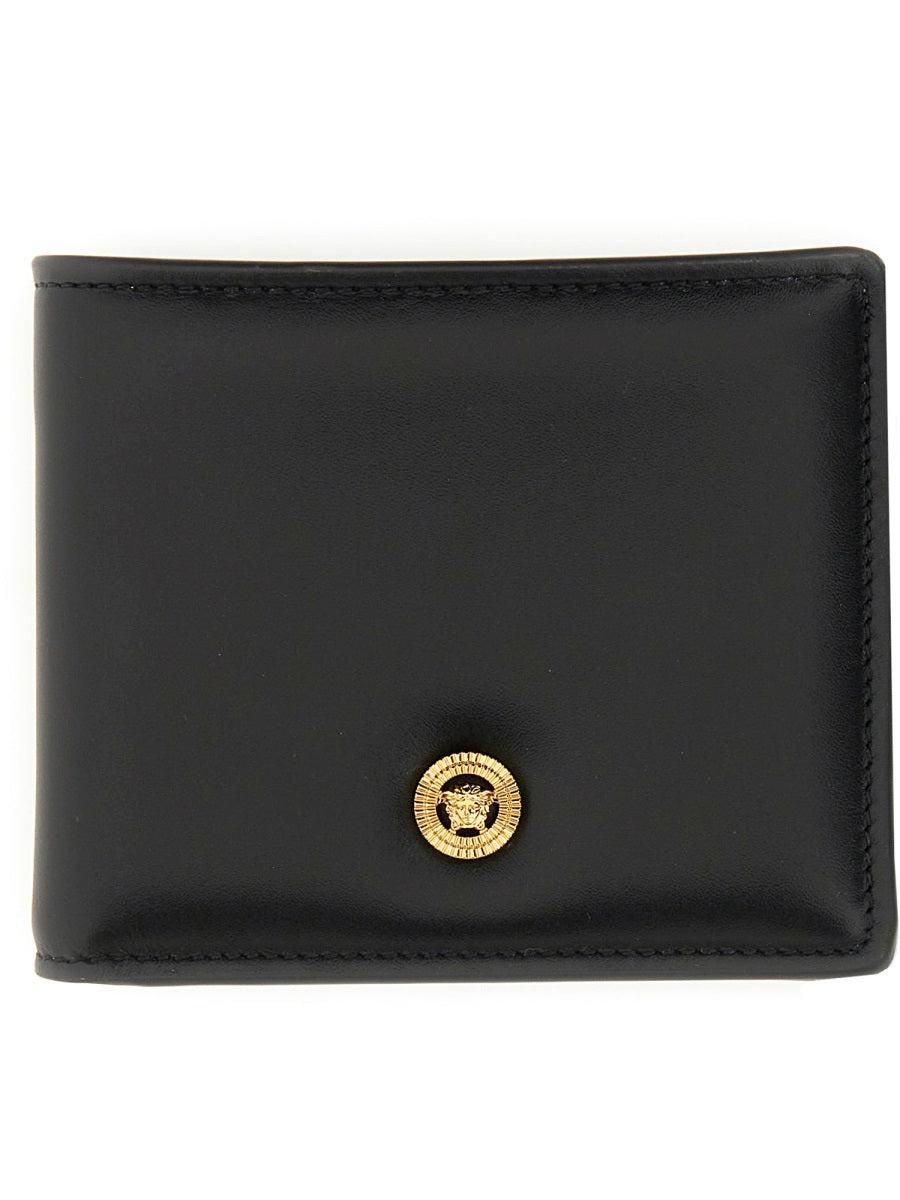 VERSACE Black Small Wallet With Medusa Biggie Logo In Leather Woman Product Image