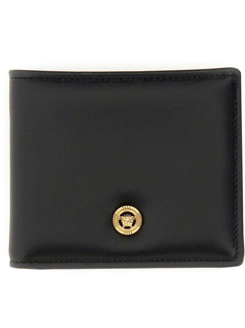 VERSACE Black Small Wallet With Medusa Biggie Logo In Leather Woman Product Image