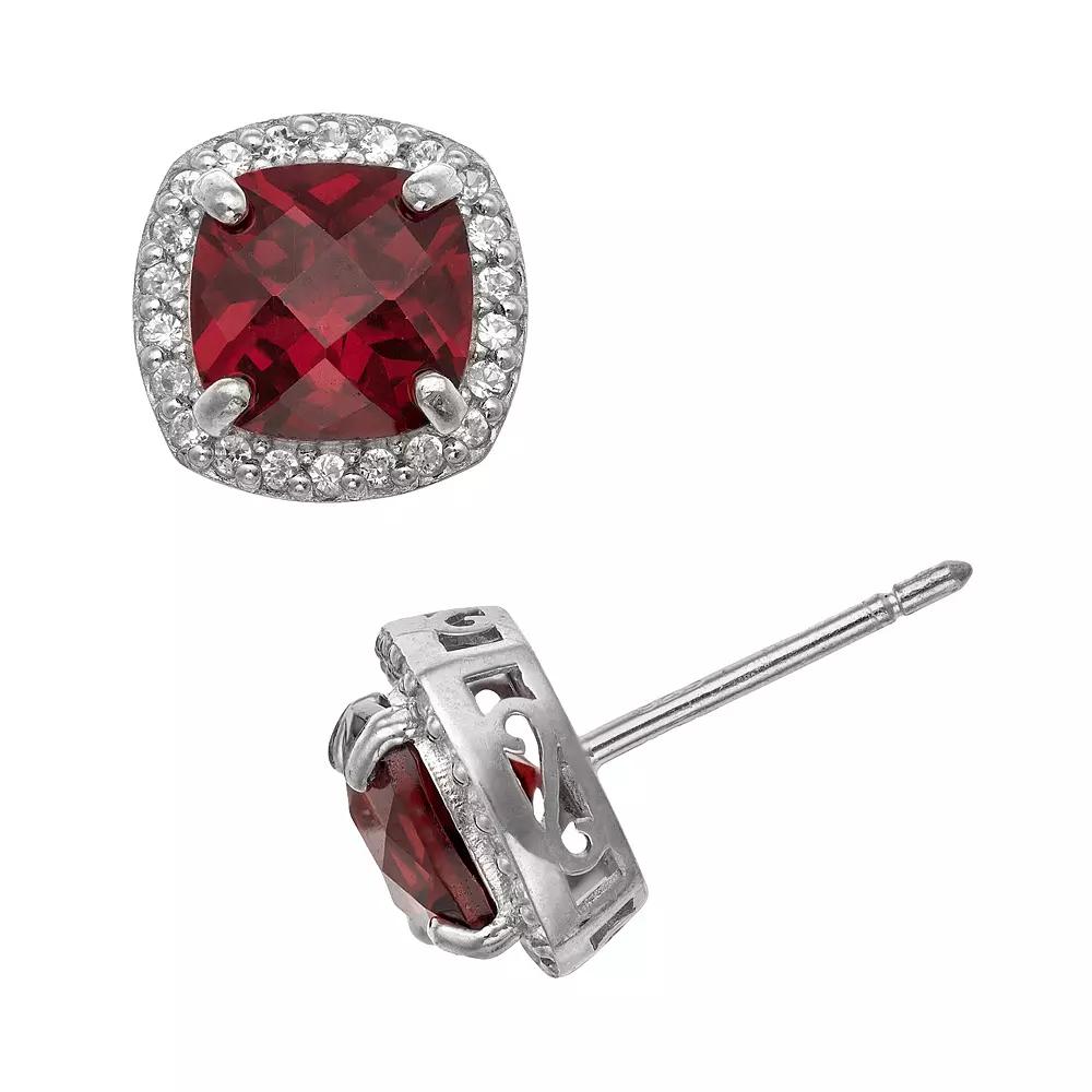 Designs by Gioelli Sterling Silver Garnet and Lab-Created White Sapphire Halo Stud Earrings, Women's, Multi Product Image