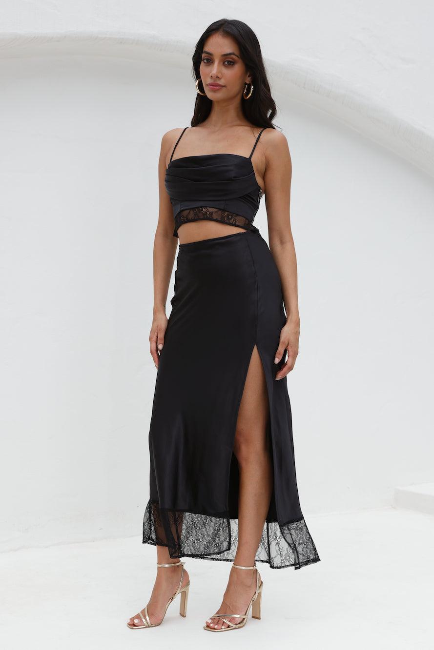 Lavishness Satin Crop Top Black Product Image