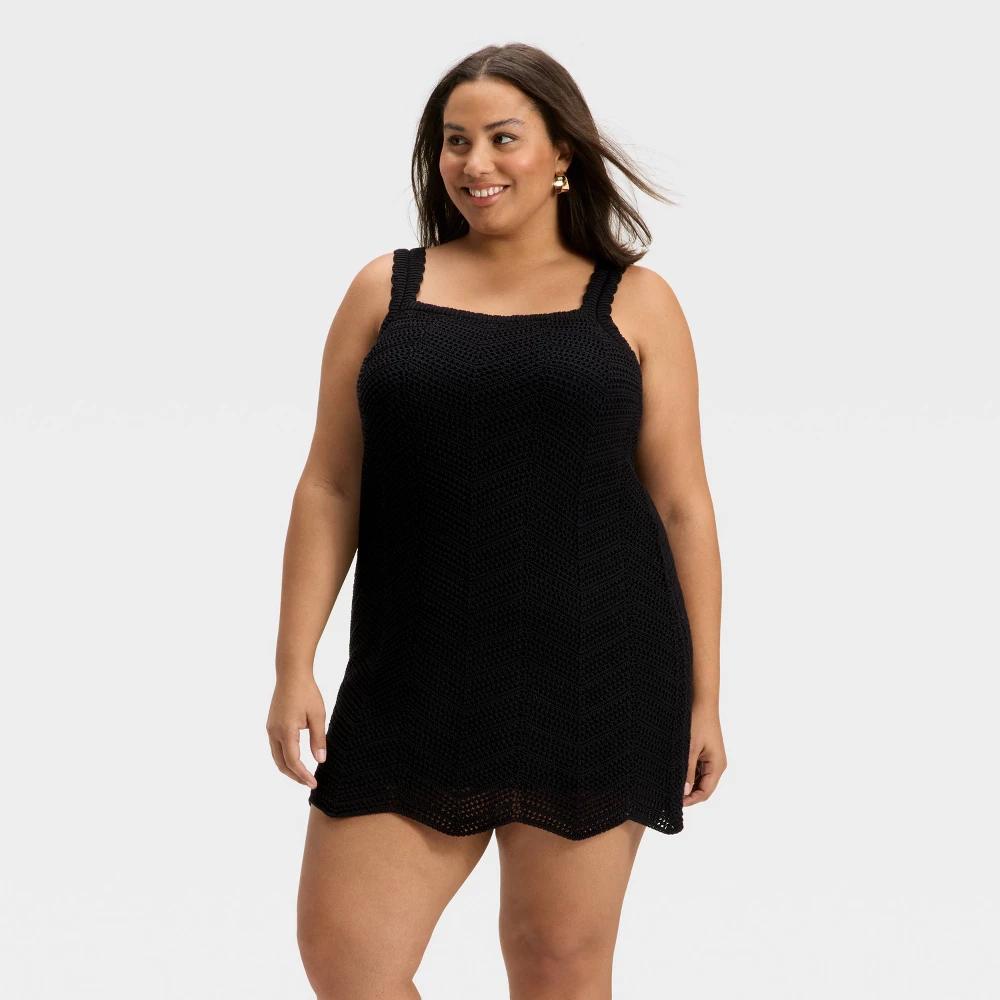 Women's Crochet Mini Shift Dress - A New Day™ Light Green 4X Product Image