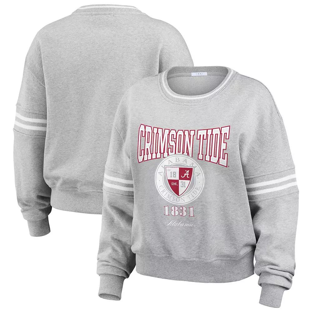 Women's WEAR by Erin Andrews Heather Gray Alabama Crimson Tide Classic Stripe Pullover Sweater,  Product Image