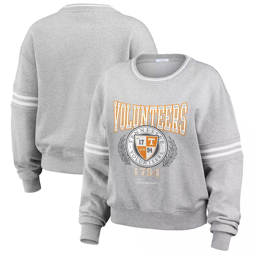 Women's WEAR by Erin Andrews Heather Gray Tennessee Volunteers Classic Stripe Pullover Sweater,  Product Image