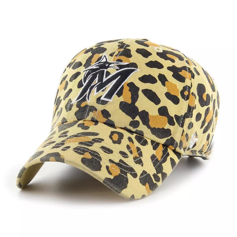 Women's '47 Miami Marlins Tan Cheetah Clean Up Adjustable Hat, Team Product Image