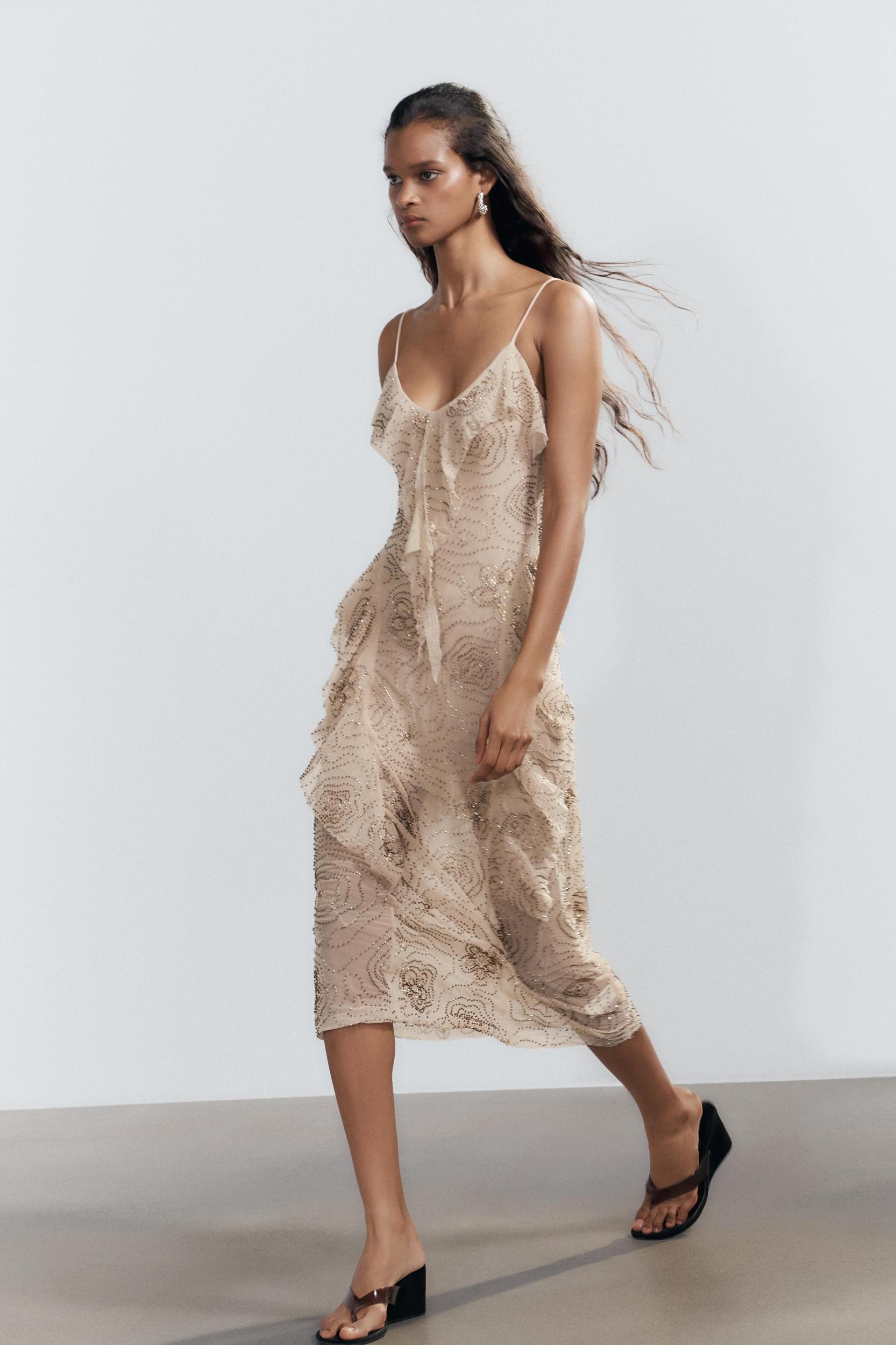 SHIMMERING RUFFLED MIDI DRESS Product Image