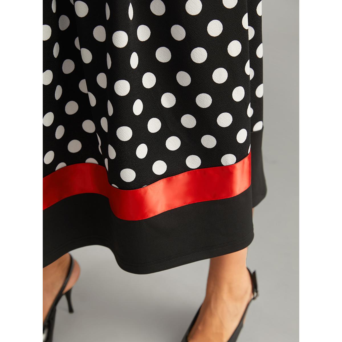 Plus Size Halloween Polka Dot Patchwork Elastic Waist Skirt Women Black Elegant Patchwork Loose Low stretch Pocket Festival-Halloween Skirts BloomChic 28/5X Product Image