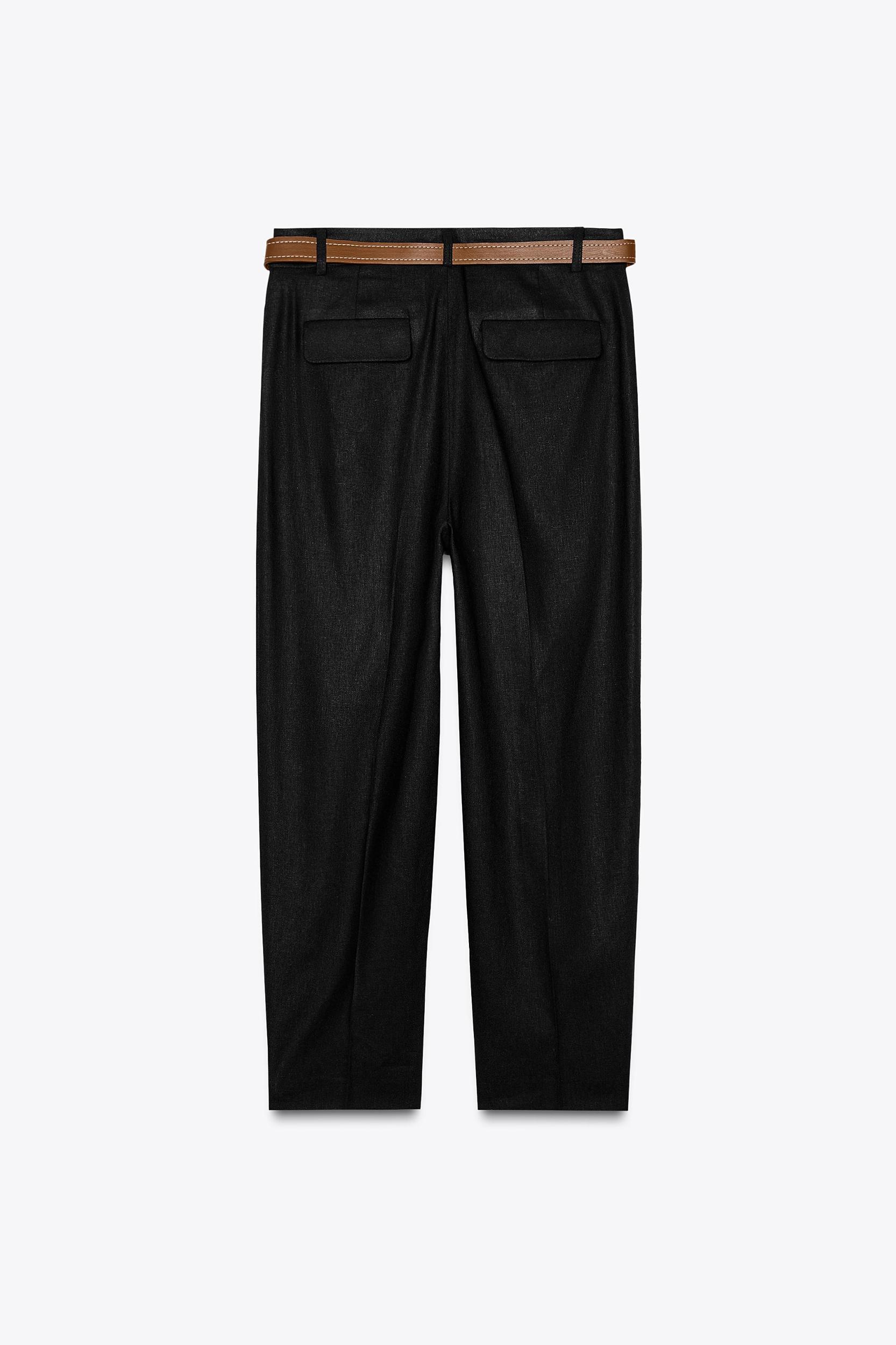 LINEN STRAIGHT LEG PANTS WITH BELT Product Image