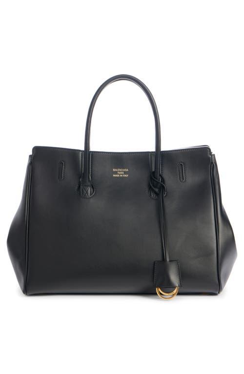 BALENCIAGA Women Black Leather Mini Carry All Hampton Shopping Bag Product Image