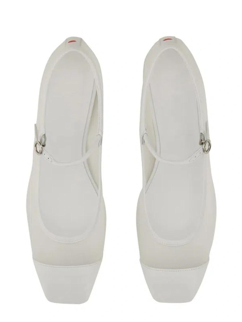 AEYDE Round Toe Ballerina Shoes With Contrast Piping In White Product Image