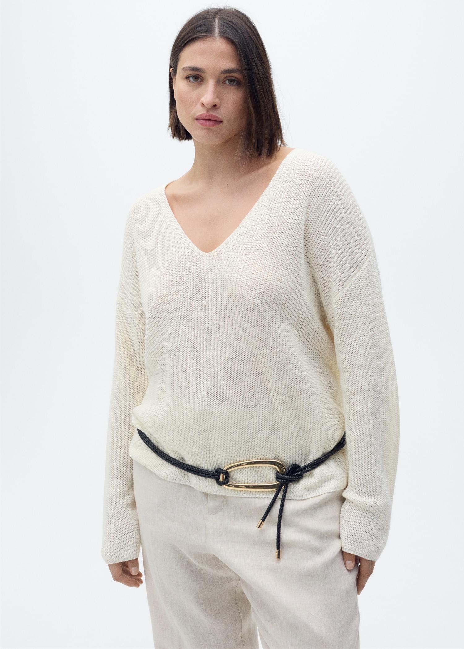 V-neck knit sweater - Women | MANGO USA Product Image