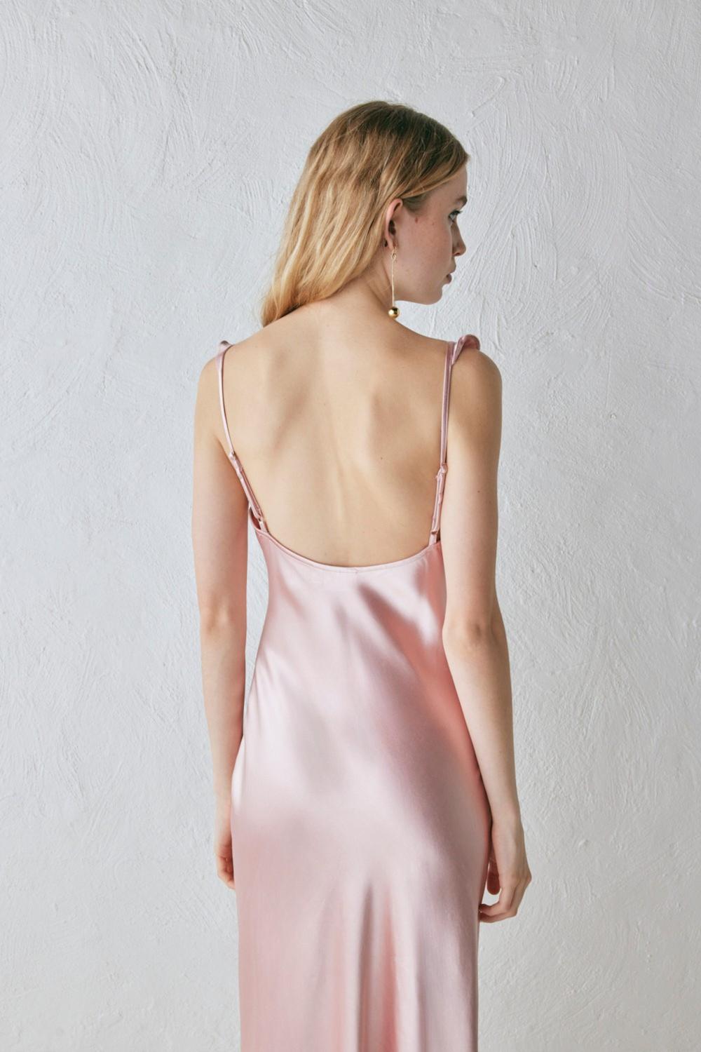 Rosalia Satin Bias Cut Maxi Dress Blush Product Image