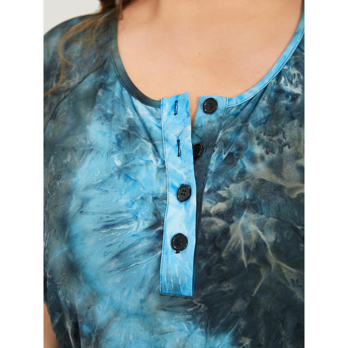 Plus Size Multicolor Tie Dye Button Up Ties Raglan Sleeve Jumpsuit Women Casual Short sleeve Round Neck Dailywear Loose Jumpsuits BloomChic 18-20/2X Product Image