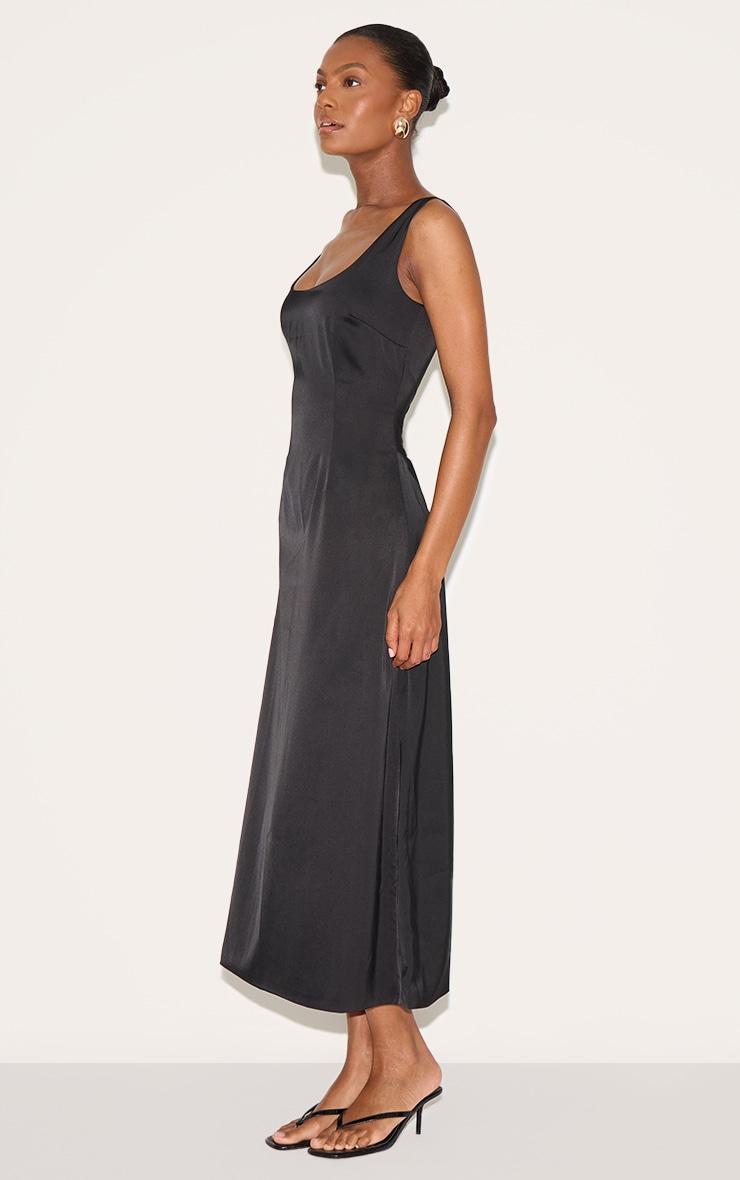 Black Satin Drop Waist Midi Dress Product Image
