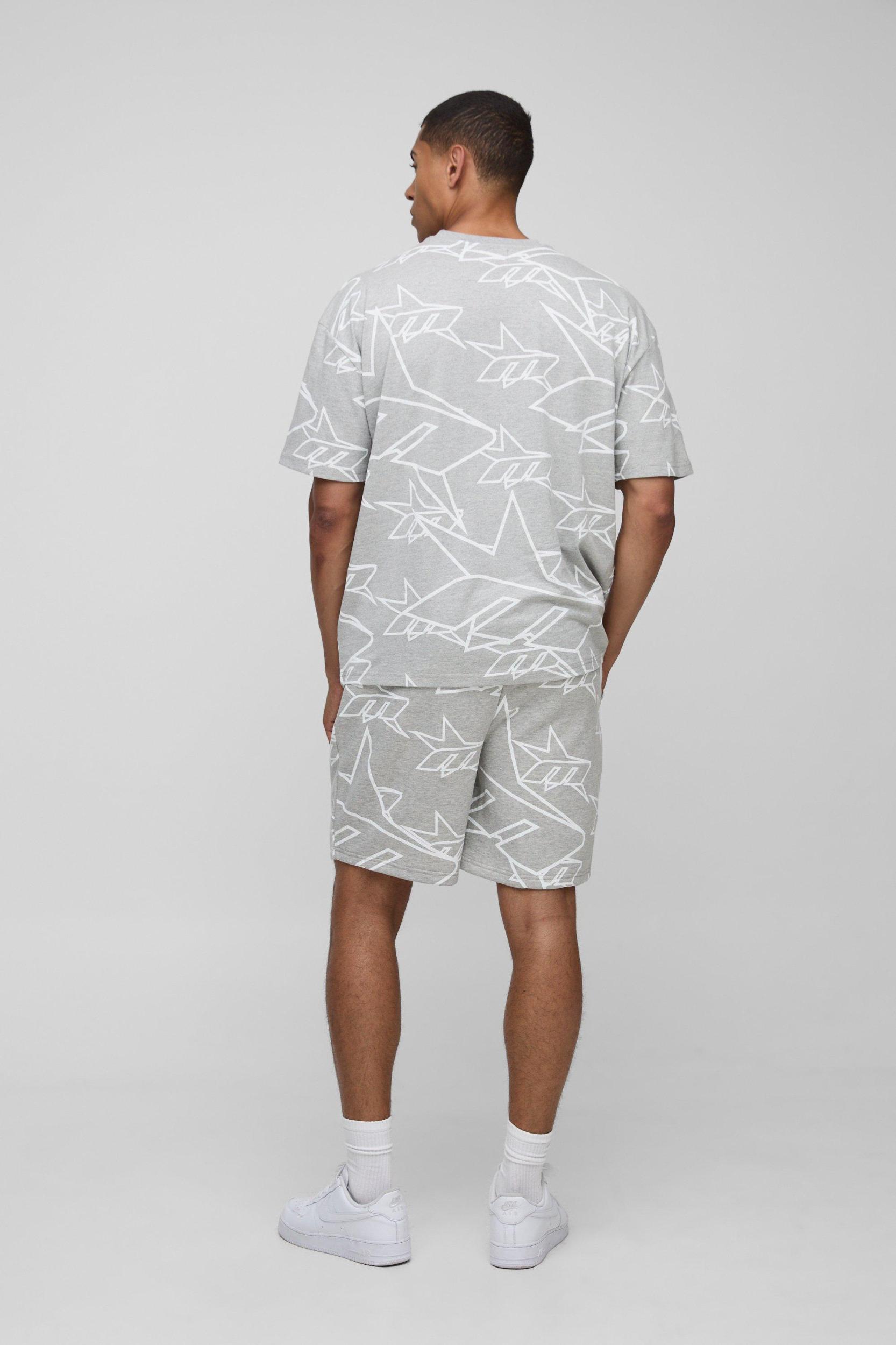 Oversized All Over Print M Star T-Shirt & Short Set | boohooMAN USA Product Image