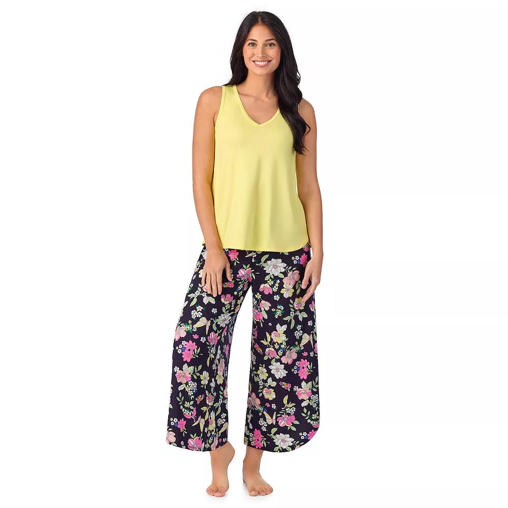 Womens Cuddl Duds 2-Piece Sleeveless Pajama Top & Wide Leg Pajama Pants Set Blue Floral Product Image