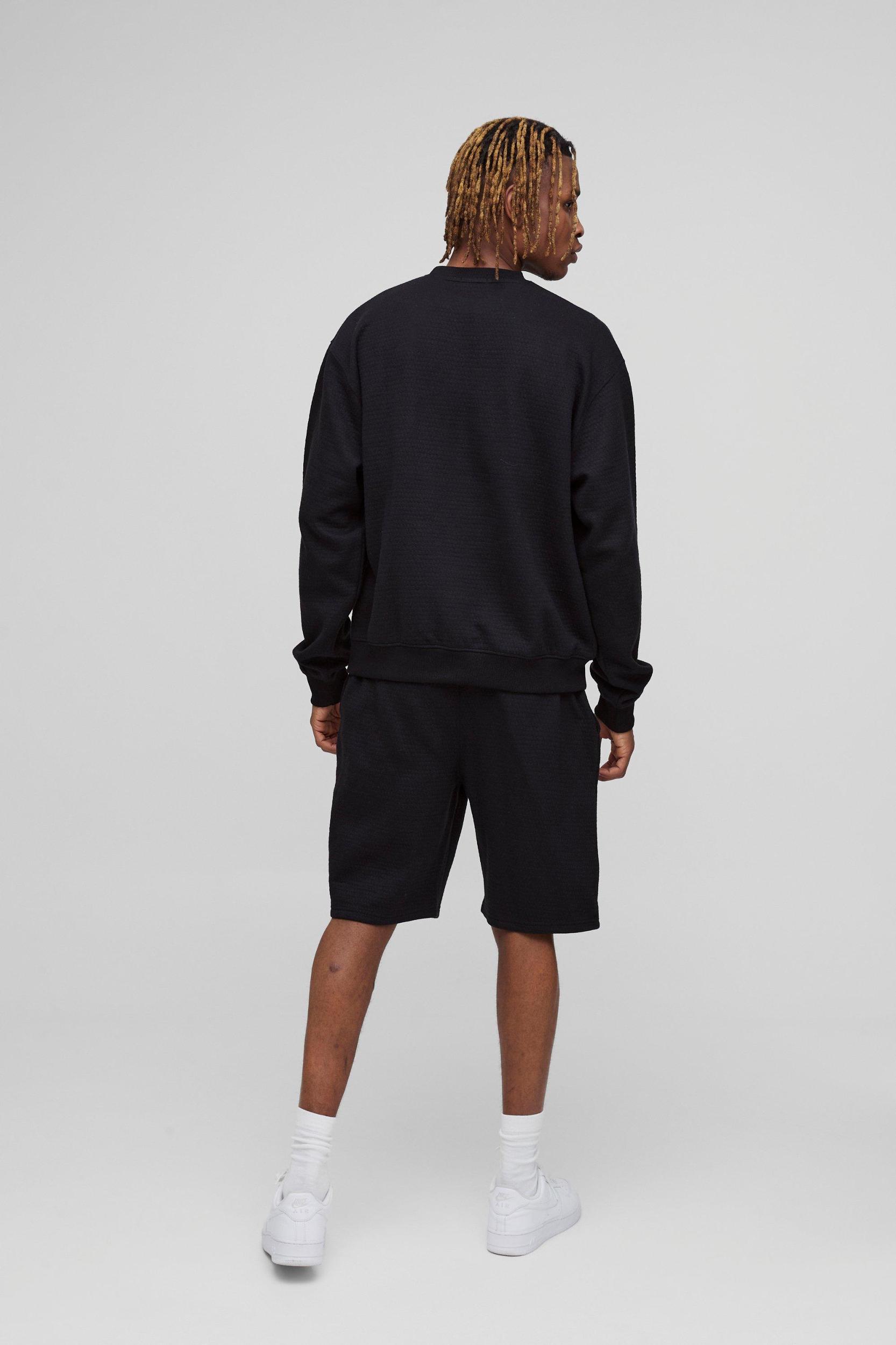 Tall Bobble Jacquard Oversized Boxy Sweat & Short Set | boohooMAN USA Product Image