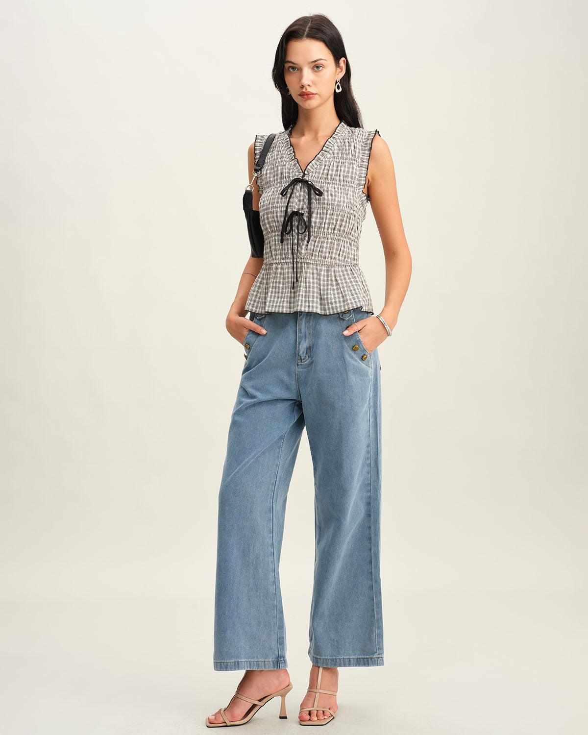 Black Plaid Bowknot Tank Top Product Image