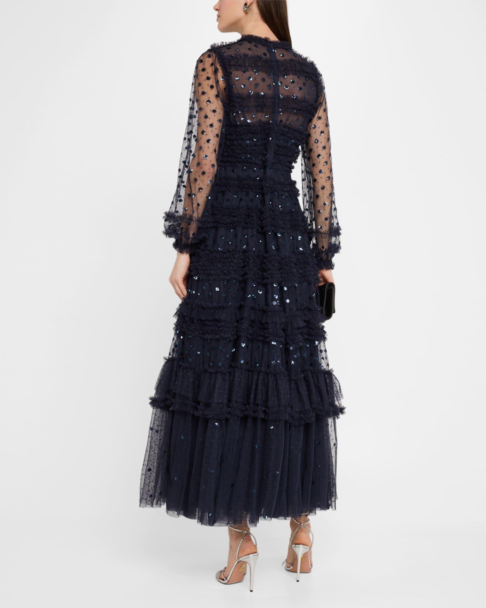 Vivian Tiered Ruffle-Trim Sequin Ankle Gown Product Image