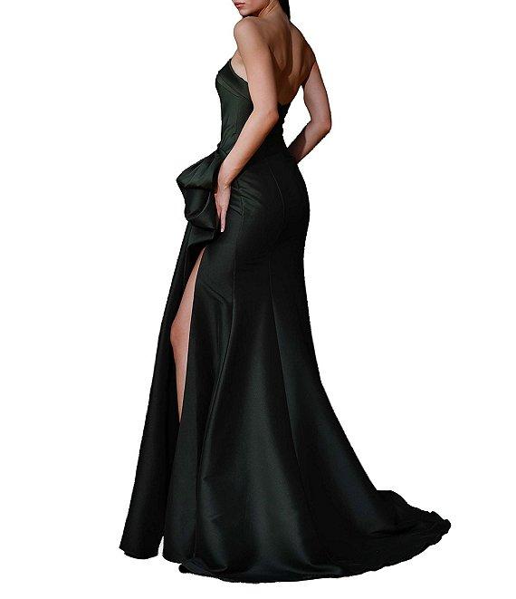 Terani Couture Mikado Strapless Side Ruffle A-Line Long Gown Product Image