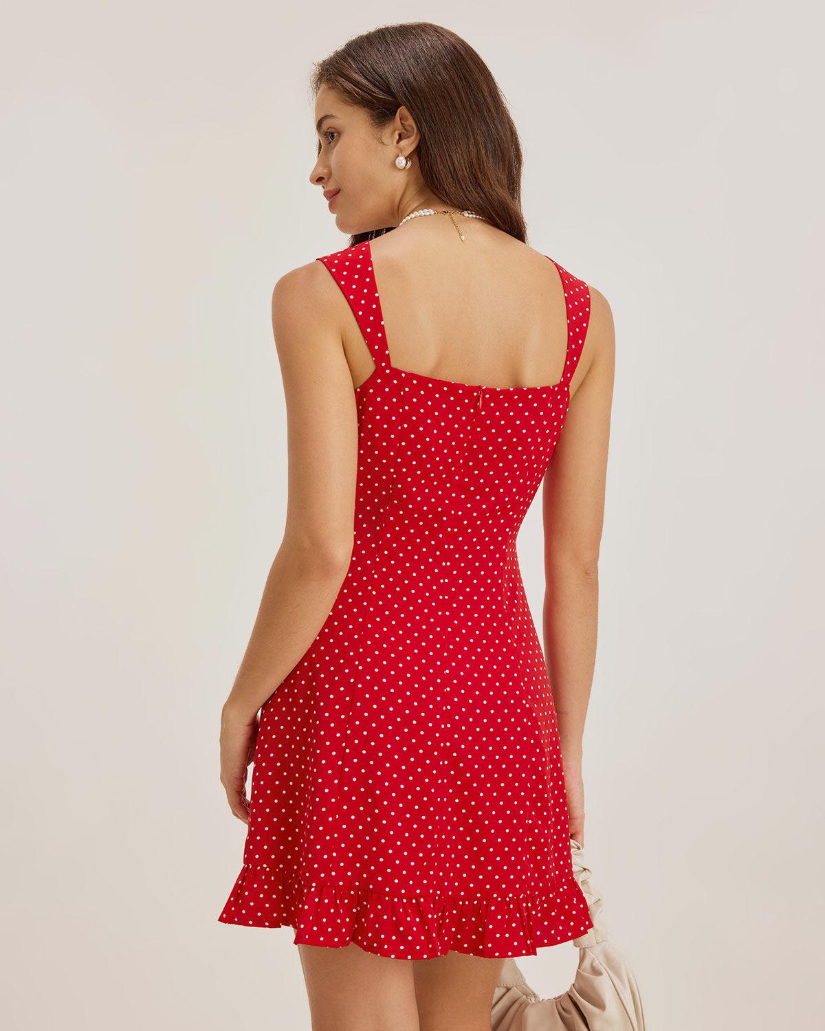 Red Sweetheart Neck Ruffle Slip Mini Dress Product Image