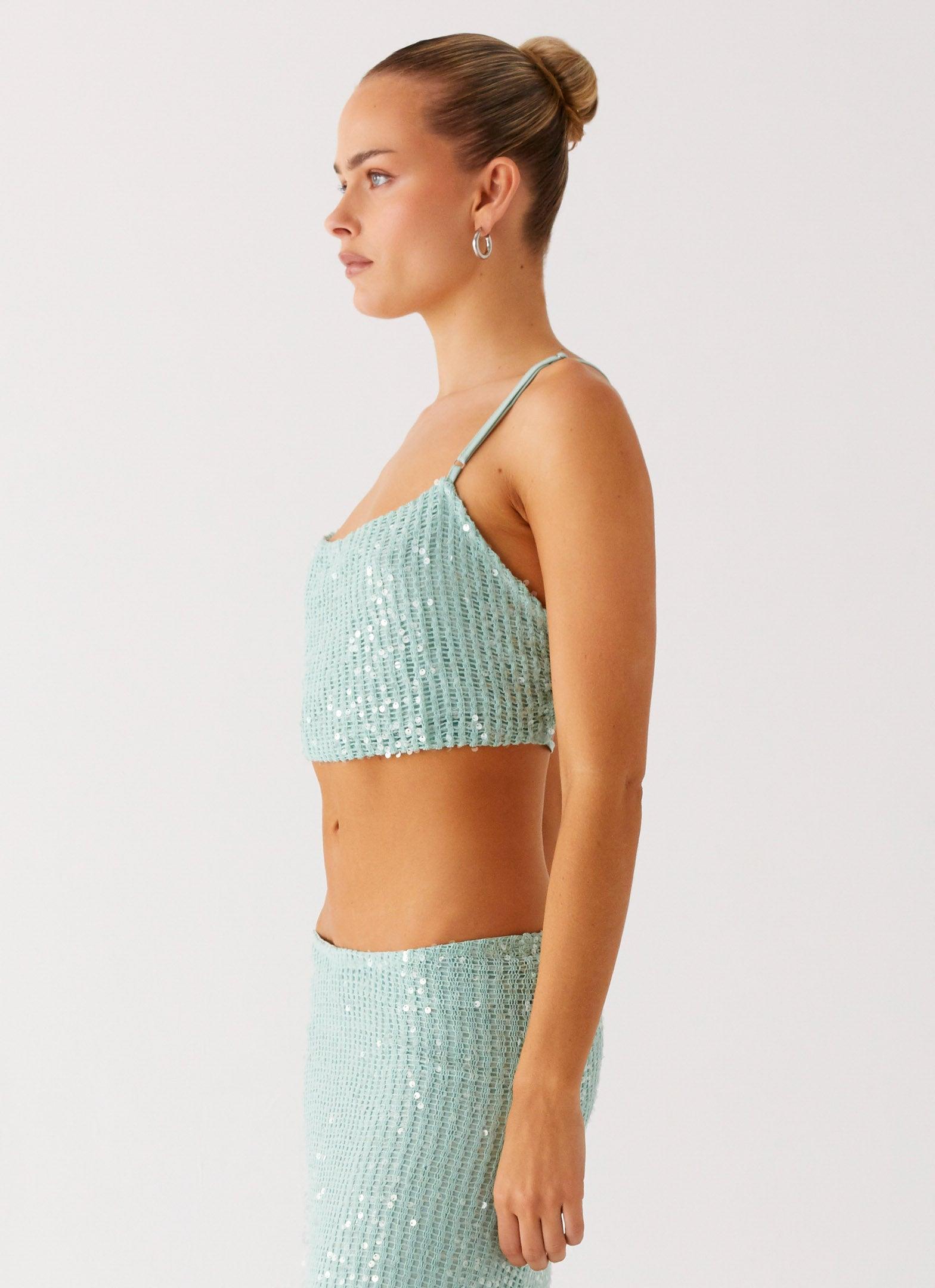Amoura Sequin Cowl Top - Mint Sage Product Image