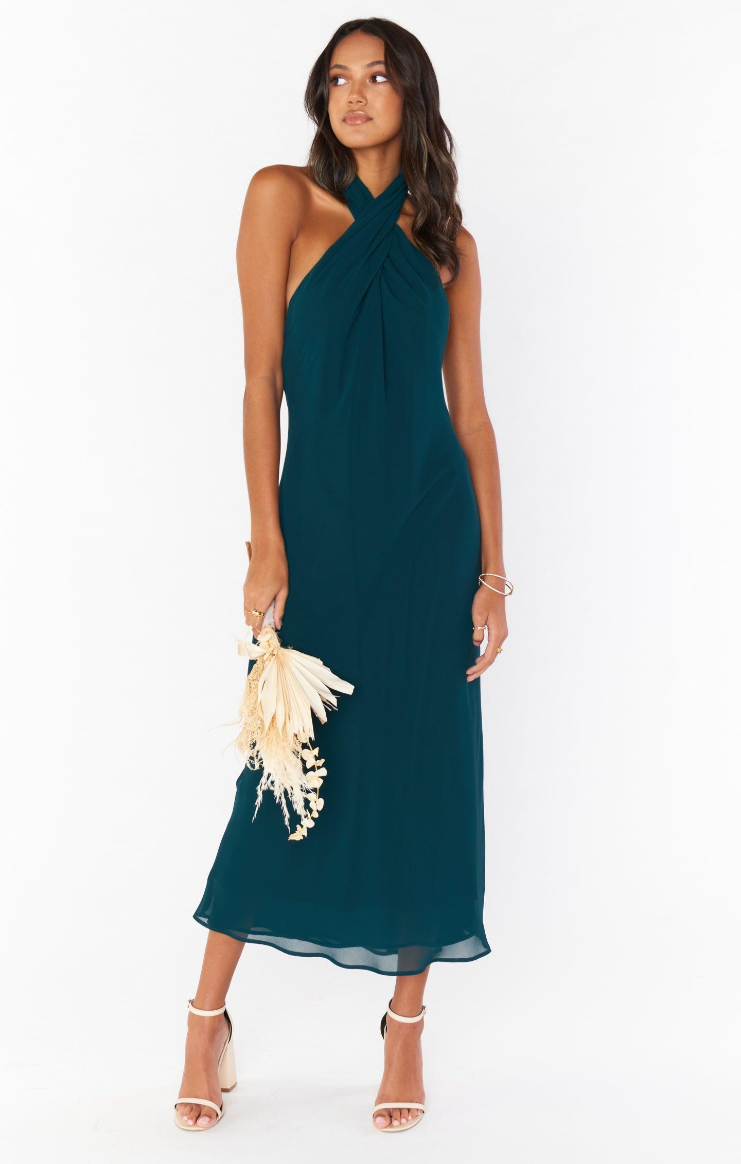 Jasmine Halter Midi Dress ~ Emerald Chiffon Product Image