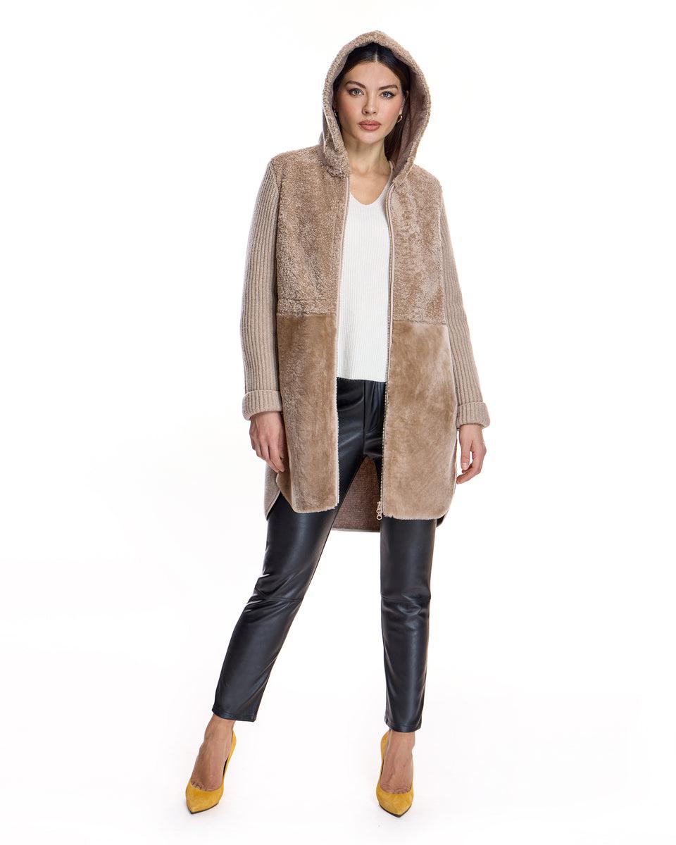 Hooded Shearling Jacket with Zipper Product Image