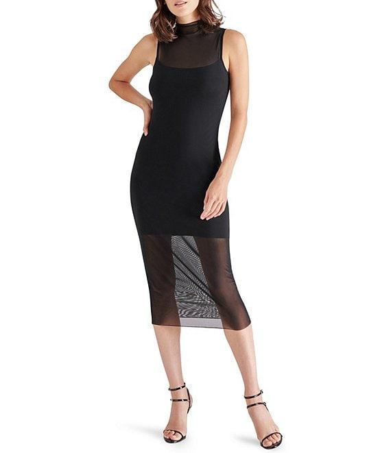 Steve Madden Sidra Mesh Mock Neck Sleeveless Midi Bodycon Dress Product Image