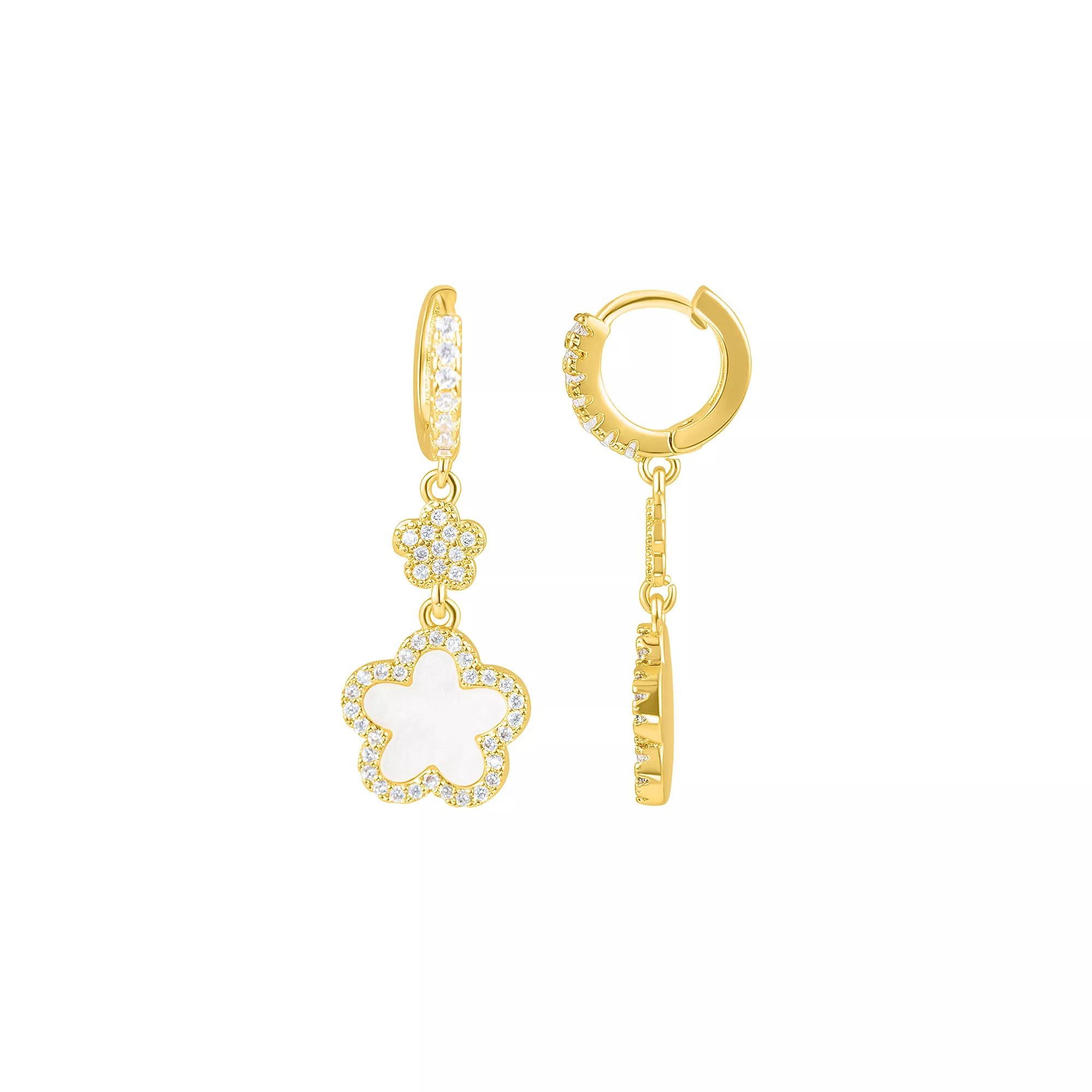 Adornia 14k Gold Tone Cubic Zirconia Clover Earrings, Women's, Gold Tone White Product Image