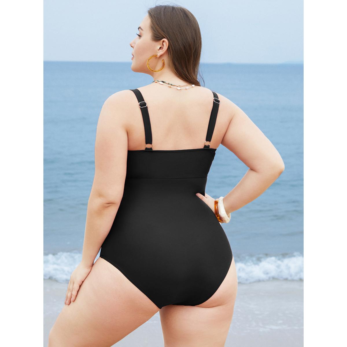 Plus Size Crossover Front Sculpt Waist One Piece Swimsuit Women's Swimwear Black Vacation Adjustable Straps Curve Bathing Suits High stretch One Pieces BloomChic 10/M Product Image
