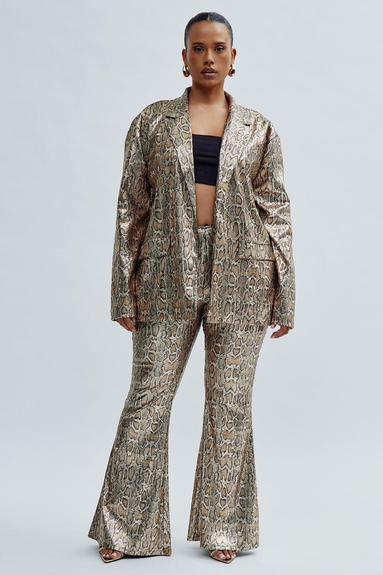 Hard To Get Leopard Sequin Flare Pant - Taupe/combo Product Image