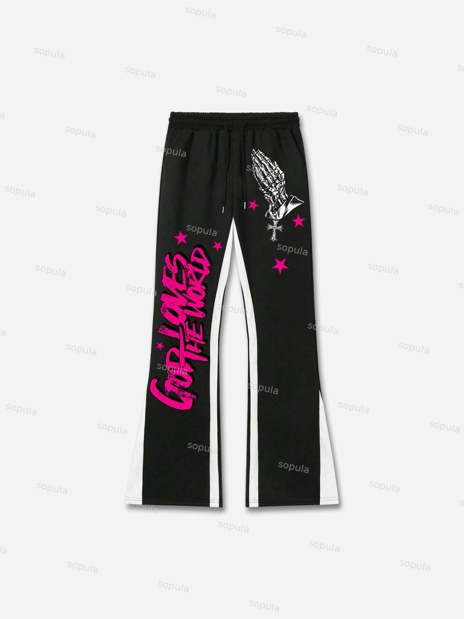 Street God Loves The World Graphic Flared Sweatpants Product Image