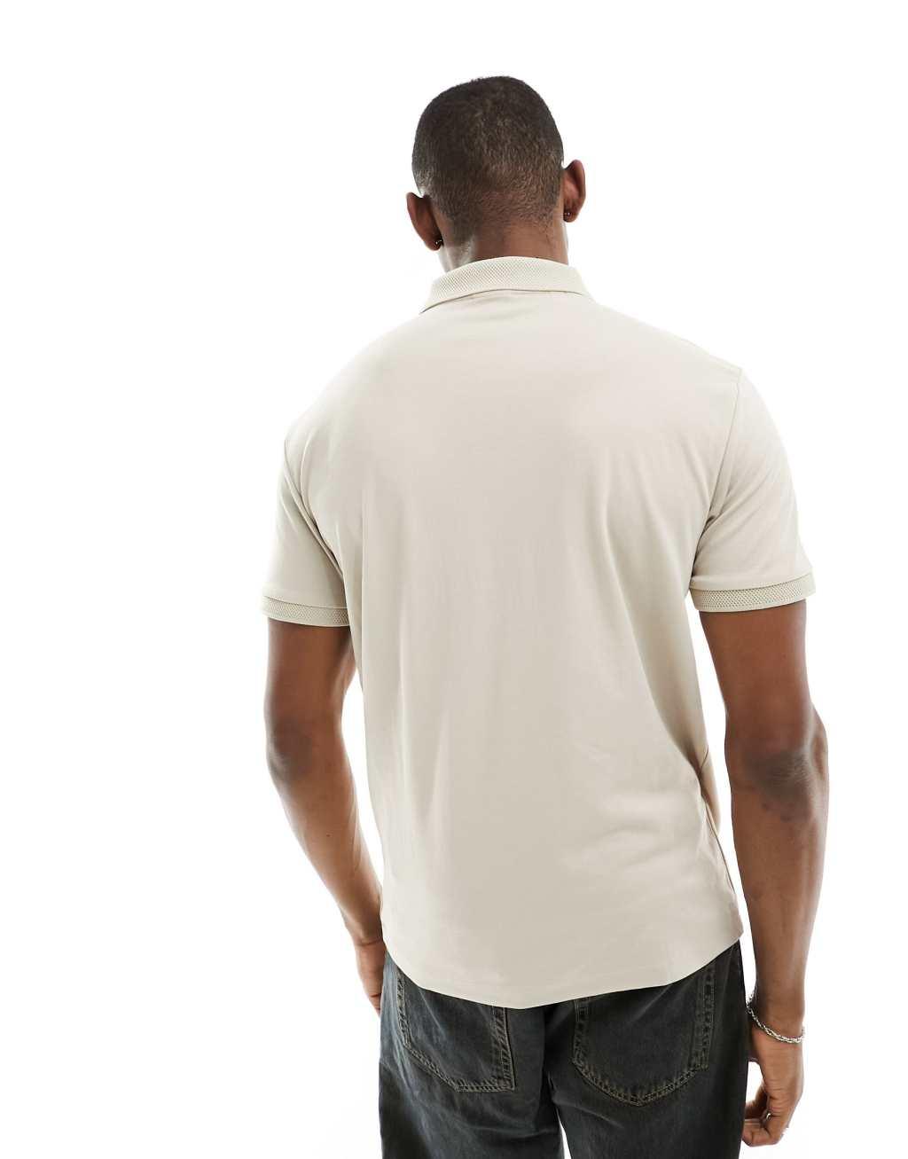 Selected Homme half zip polo shirt in cream Product Image