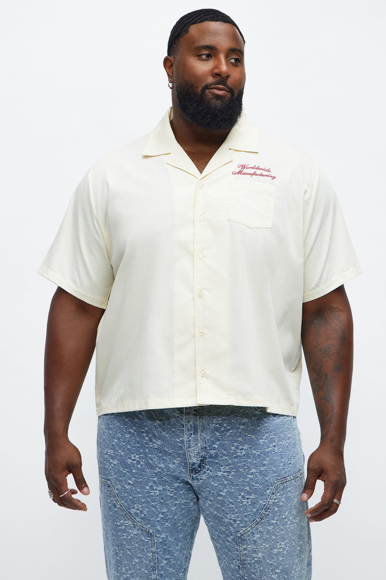 Cropped Worldwide Manufacturing Button Up Shirt - Cream Male Product Image