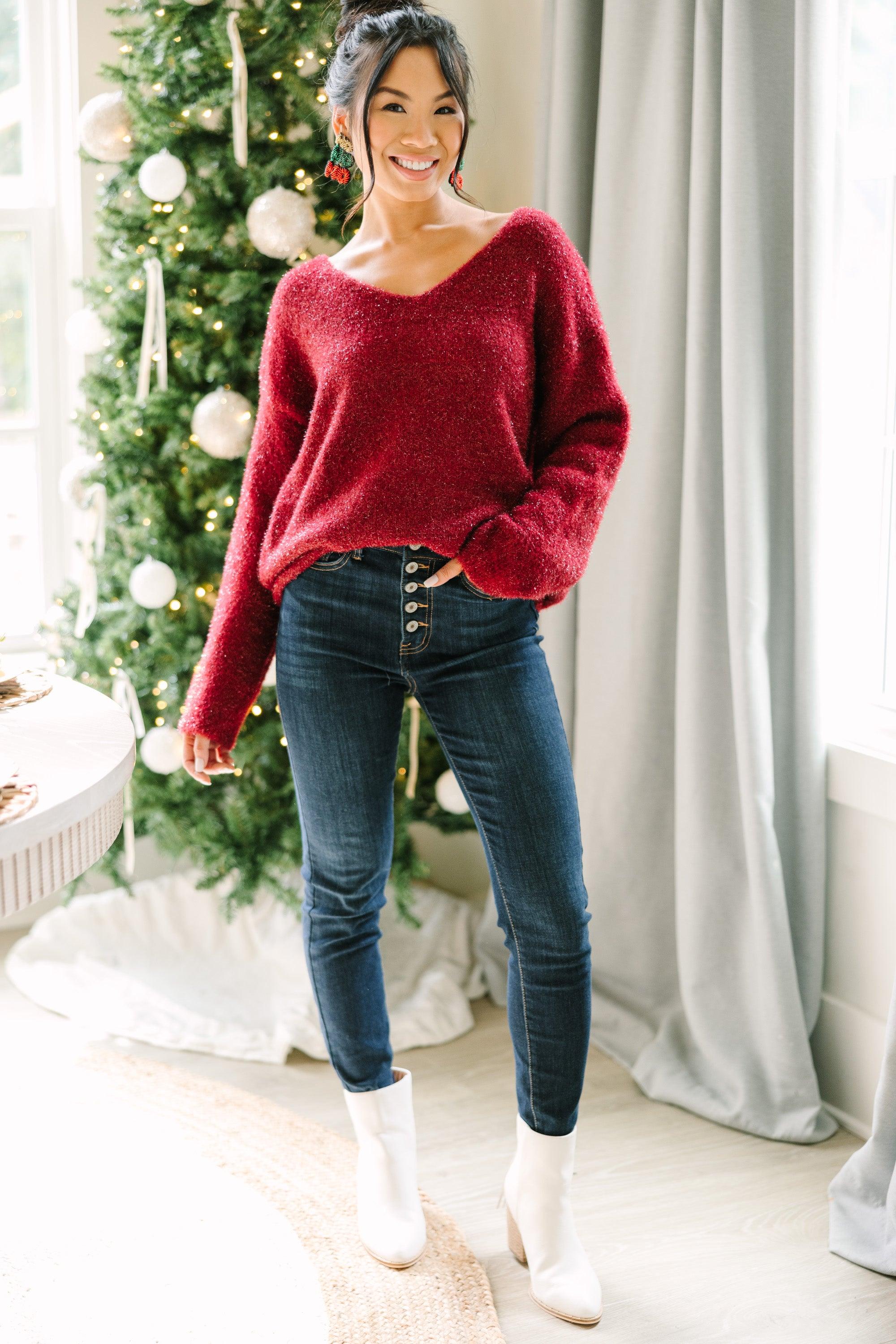 Beat You To It BUrgundy Red Drop Shoulder Sweater Female Product Image
