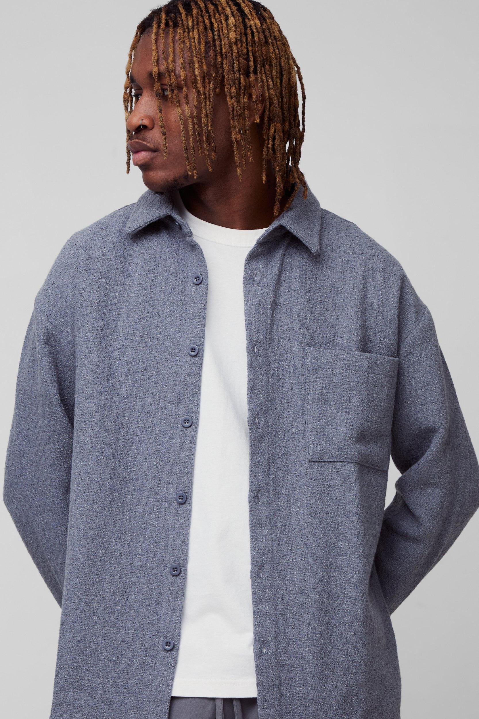 Tall Regular Fit Boucle Shirt Jacket | boohooMAN USA Product Image