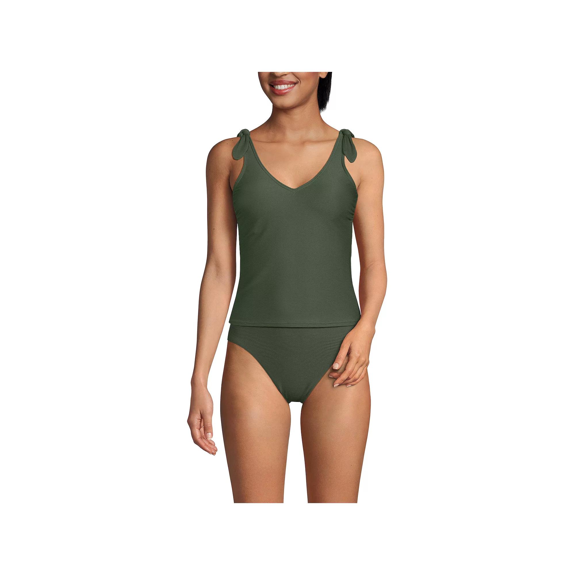 Women's Lands' End Tie Shoulder Ribbed Flutter Tankini Top,  Product Image