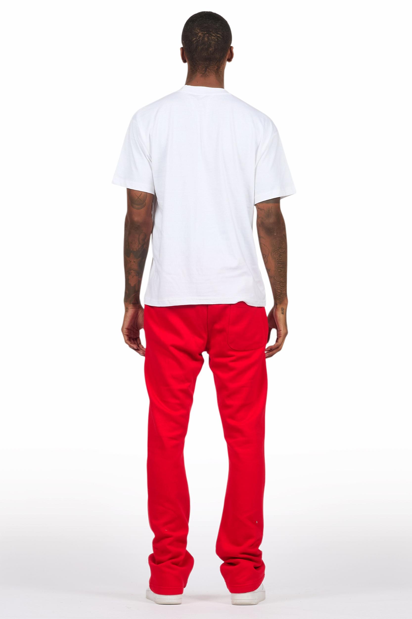 Lake White/Red Oversized T-Shirt/Stacked Track Pant Set Male Product Image