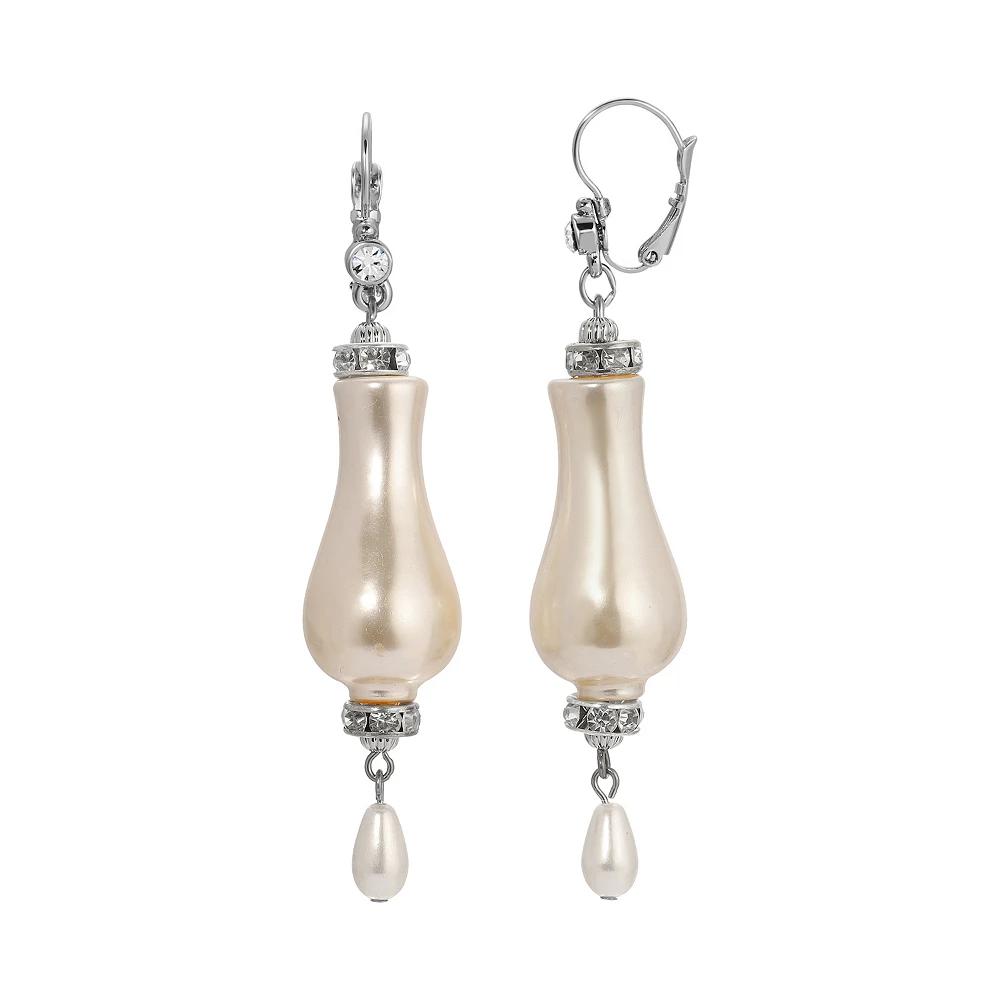 1928 Silver Tone Simulated Pearl Drop Earrings, Women's, White Product Image