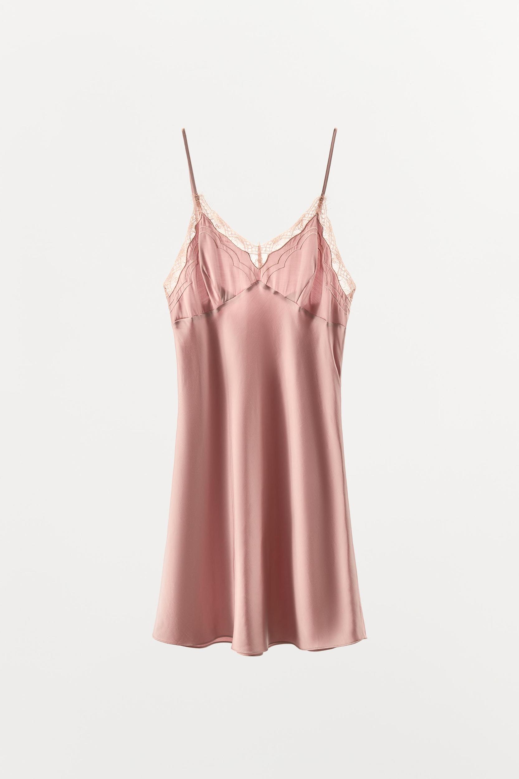 SATIN EFFECT VISCOSE LACE DRESS Product Image