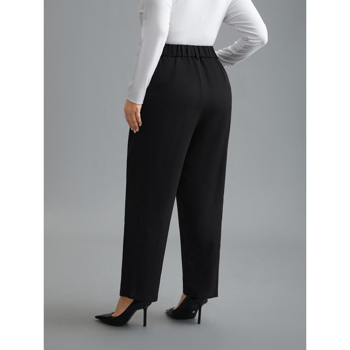 Plus Size Double Buckle Straight Leg Pants Women Black Office Straight Leg Mid Rise Office Pants BloomChic 30/6X Product Image