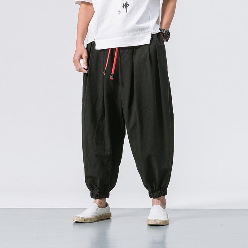 Mid Rise Plain Cropped Harem Pants Product Image