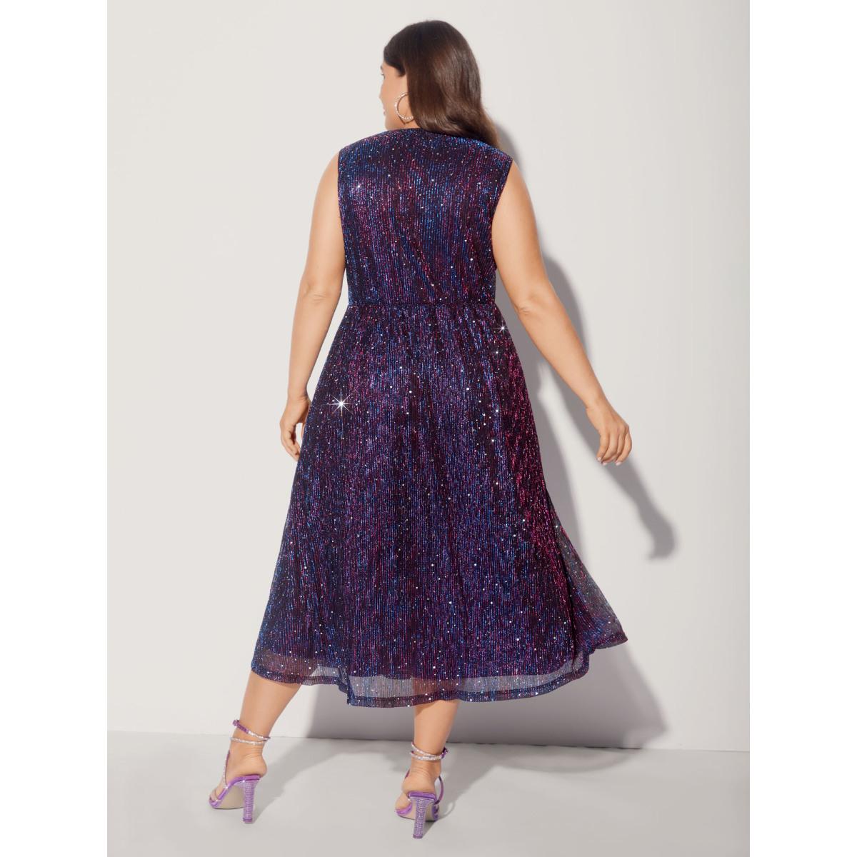 Plus Size Sequin Surplice Neckline Sleeveless Midi Dress Deeppurplered Women Party&Cocktail Texture Party Curvy Bloomchic 22-24/3X Product Image