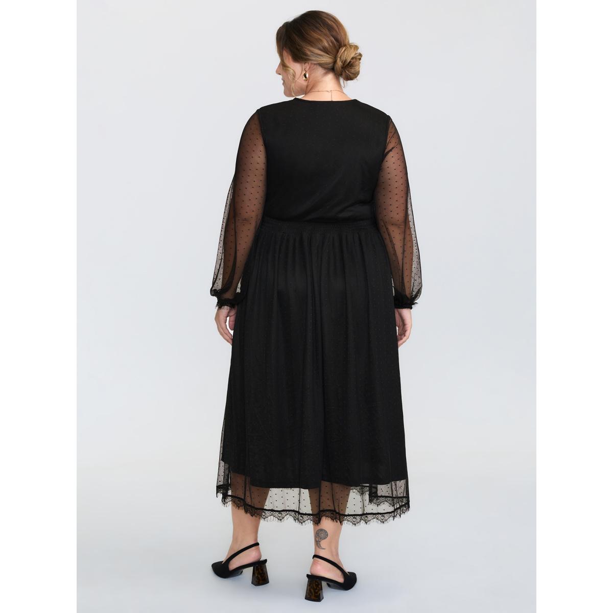 Plus Size Gold Embroidery Lace Trim Sheer Maxi Dress Black Women Timeless V-neck Long Sleeve Curvy BloomChic 22-24/3X Product Image