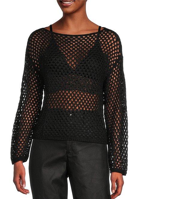 Say What Open Weave Boat Neck Dolman Long Sleeve Top Product Image
