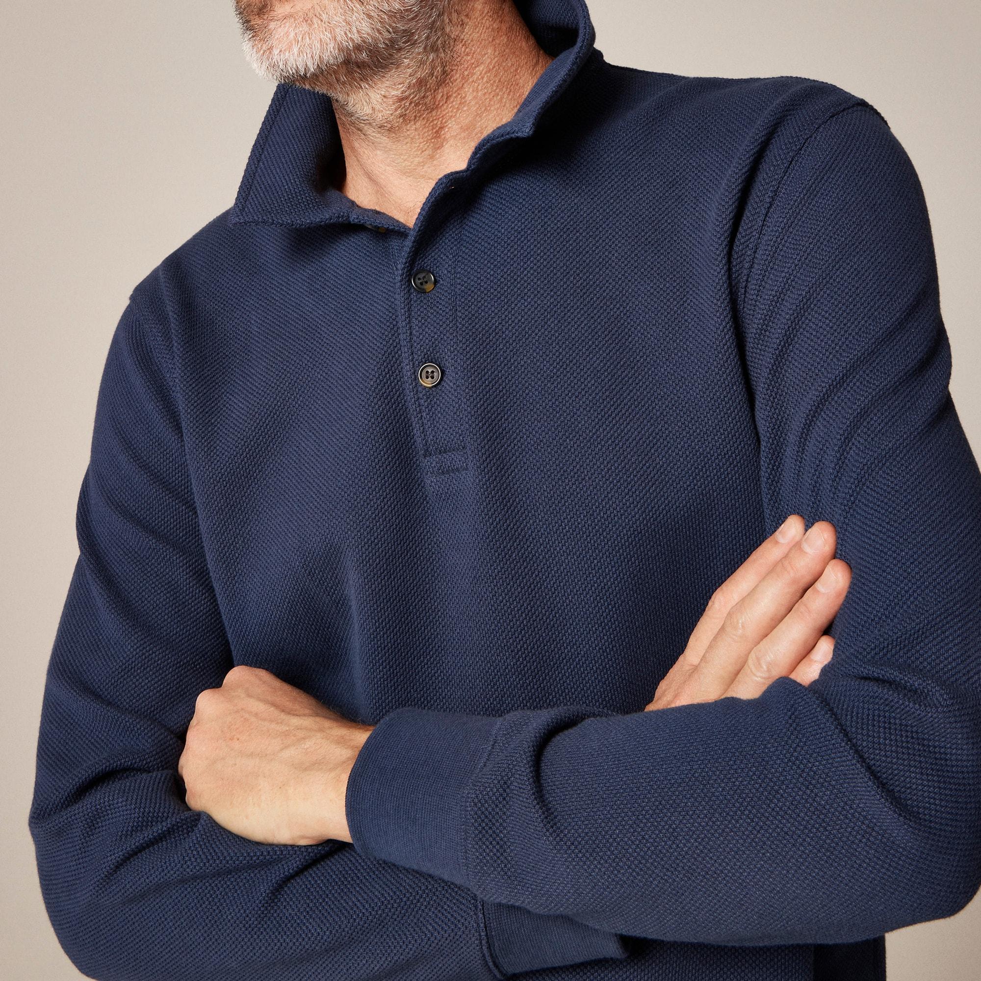 Long-sleeve macropiqué polo shirt Product Image